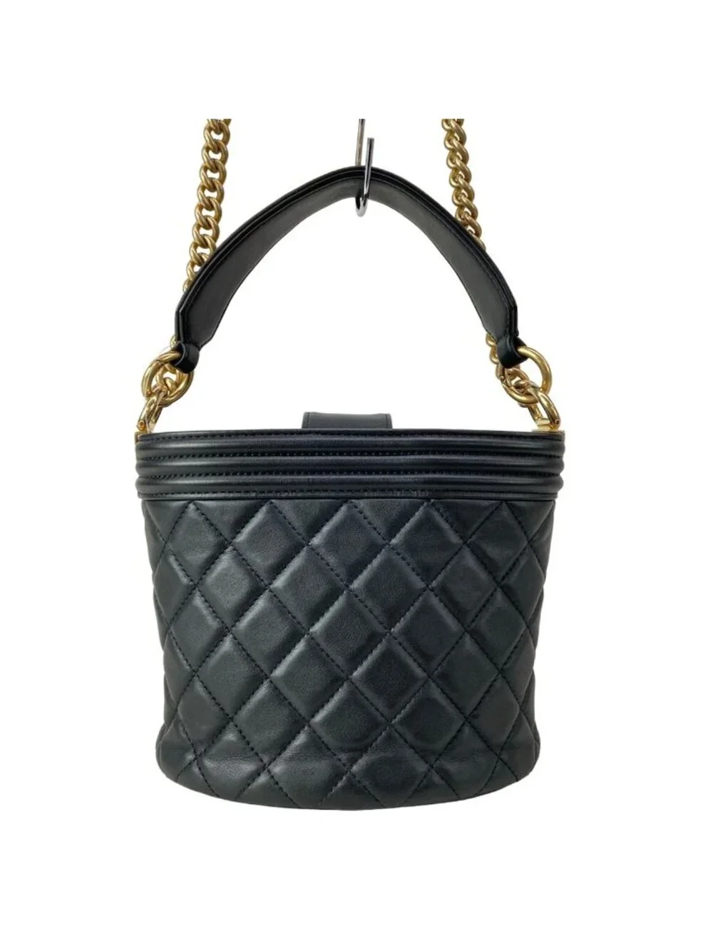 Chanel Shoulder Bag Boy Quilted Black Chain Gold 2-Way Lambskin